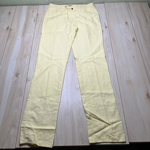 Incotex Chinolino Mens Yellow Standard Fit Pattern Flared Chino Pants Size 32 - Picture 1 of 16